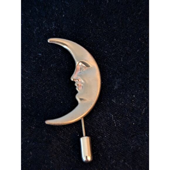 Vintage Gold Tone Moon Face Stick Pin - Picture 4 of 4